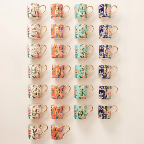 T [Rifle Paper Co] Blue Garden Party Monogram Floral Coffee Mug {Anthro} Tea Cup - Picture 13 of 16